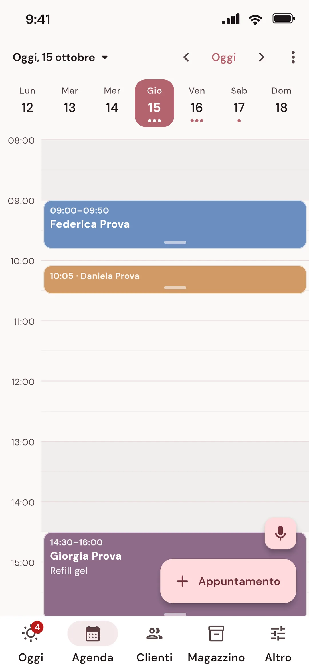Agenda del giorno