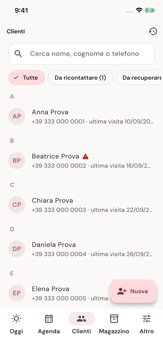 Elenco clienti con ricerca